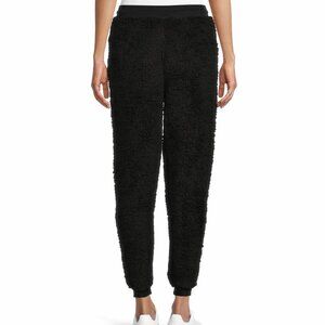 Black Faux Sherpa Fuzzy Teddy Bear Lounge Jogger Pants